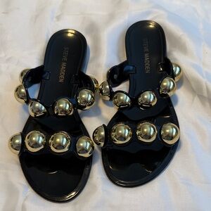 Steve Madden Black Sandals with Gold Accents